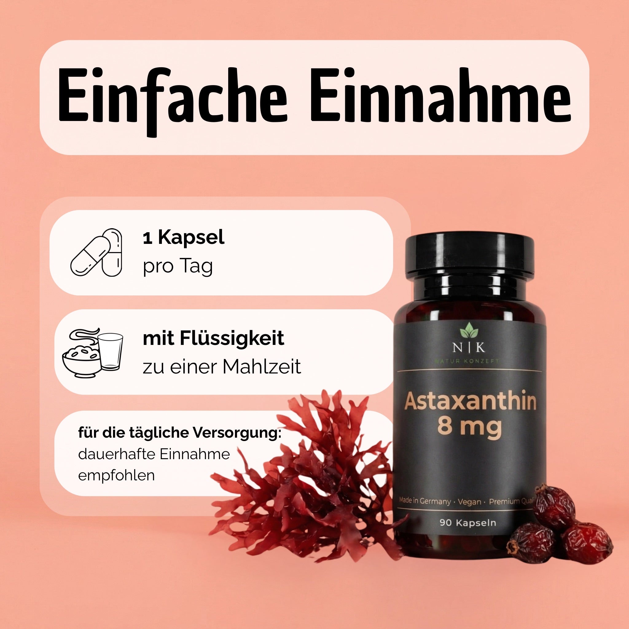 Astaxanthin 8 mg von NK Natur Konzept Einfache Einnahme
