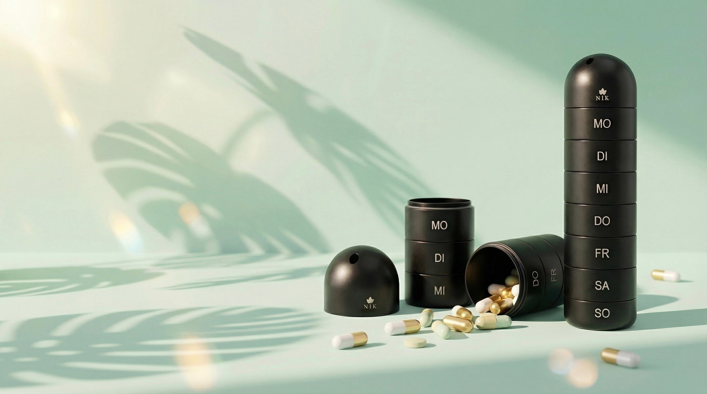 Pillenbox für Nahrungsergänzung - Natur Konzept Wochenbox für Kapseln