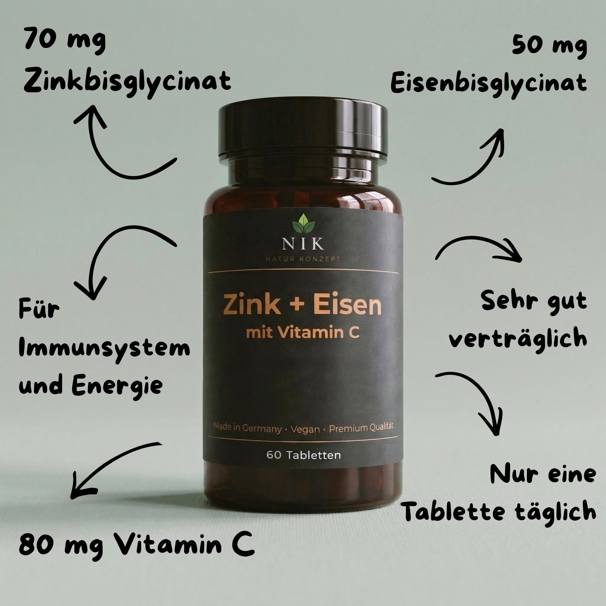 Zink + Eisen mit Vitamin C Supplement von NK Natur Konzept Vorteile