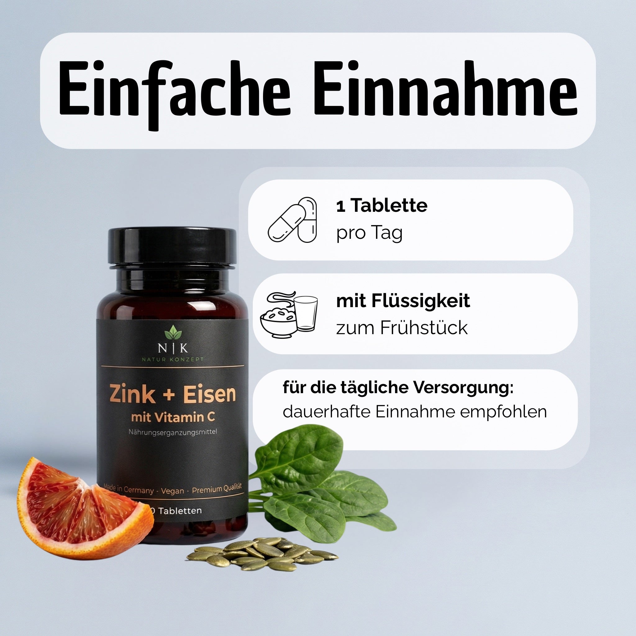 Zink + Eisen mit Vitamin C Supplement von NK Natur Konzept Einfache Einnahme
